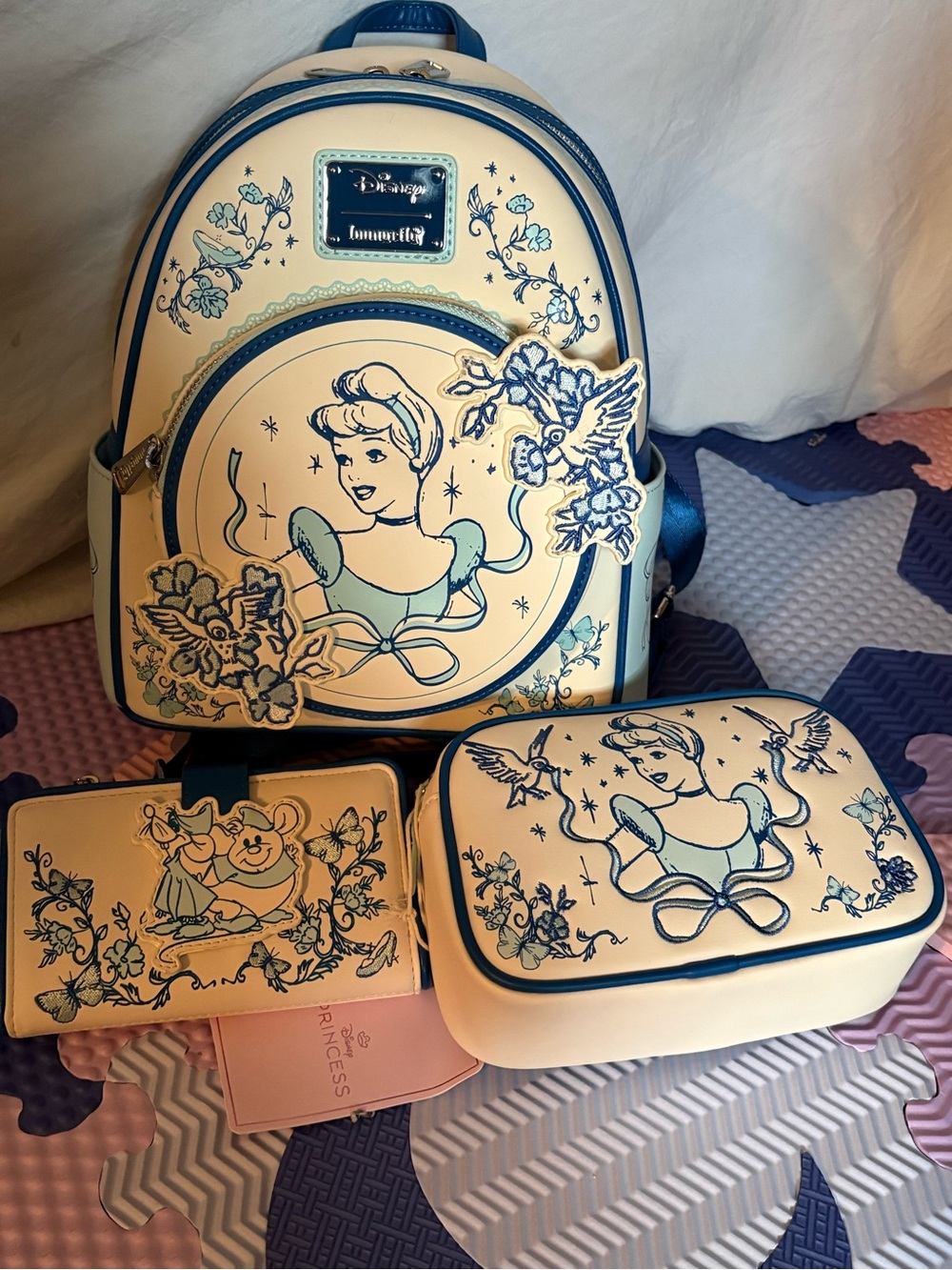 Loungefly NWT Cream and Blue Cinderella 3-Piece Bag Set